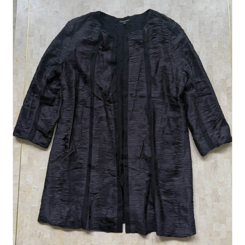 Eileen Fisher Black Luxury Textured Silk Open Front Jacket Coat 100% Silk Large